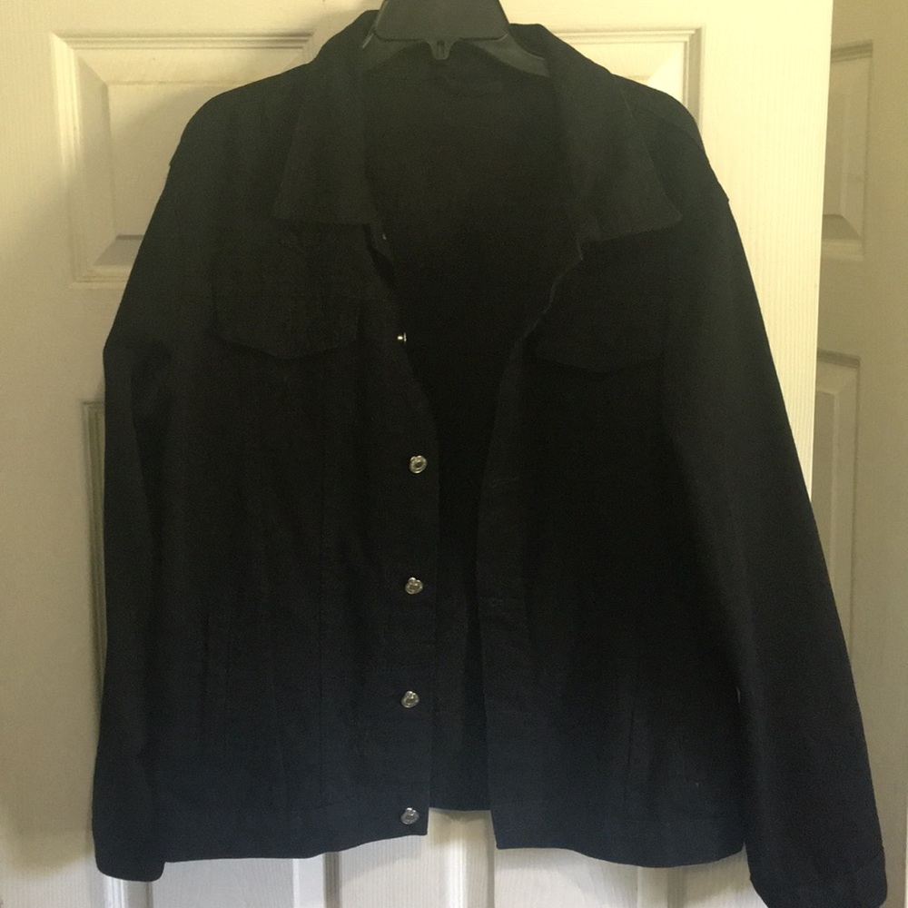 Distressed black jean jacket